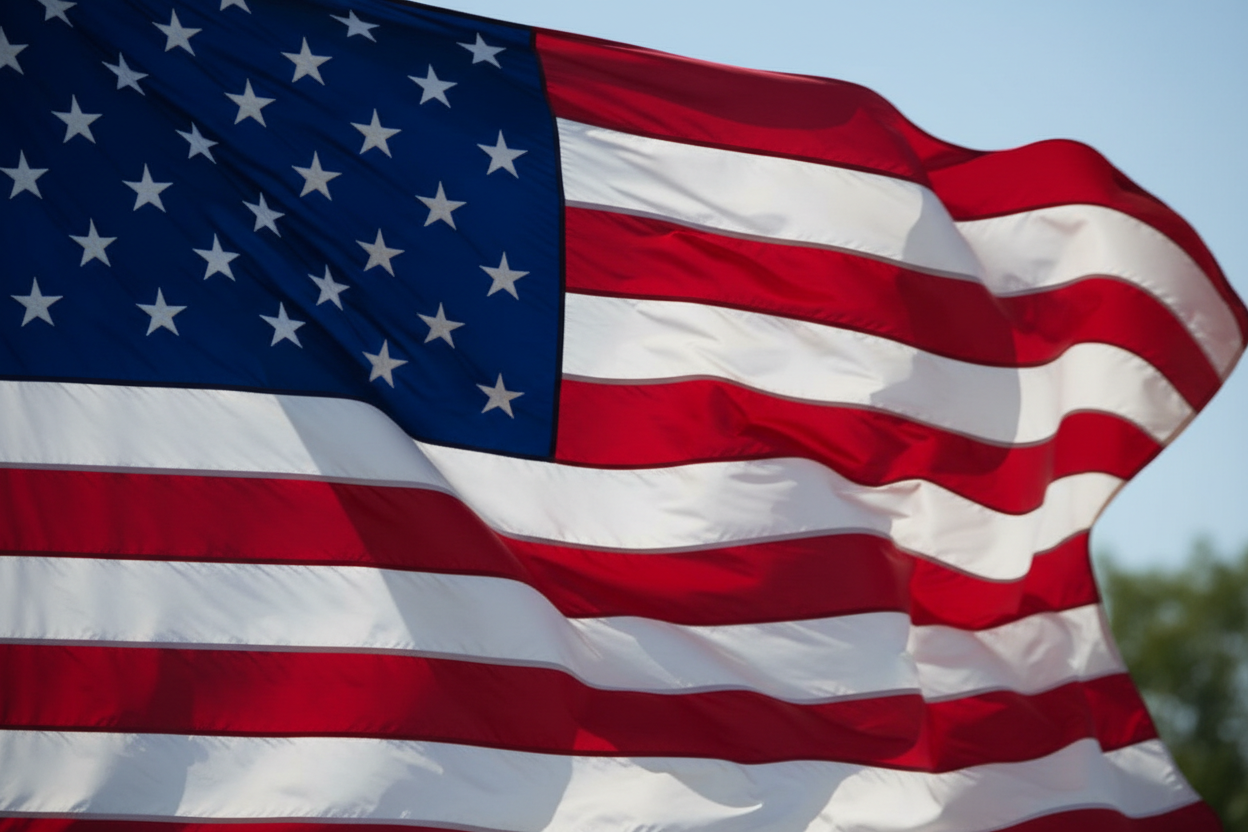 close up of a wavy american flag